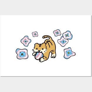 Tiger Pride Flag (Transgender) with Cute Flower Rainbow Drop | Transgender Day of Visibility Posters and Art